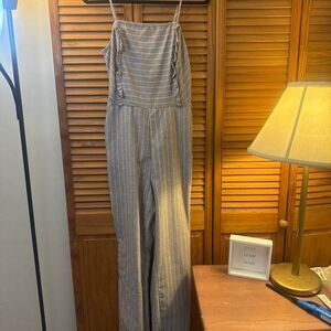 Ci-sono Women's Beige and White Striped Jumpsuit